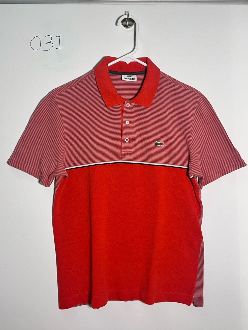 Lacoste Red Two-Tone Stripe Polo Shirt